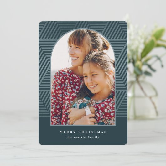 Beautiful Blue Geometric Pattern Foto Weihnachten (Stehend Vorderseite)