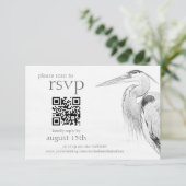 Beautiful Blue Heron Bird Sketch Wedding QR Code RSVP Karte (Stehend Vorderseite)