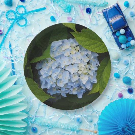 Beautiful Blue Hydrangea Floral Foto Pappteller (Party)