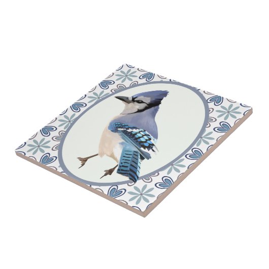 Beautiful Blue Jay Bird Fliese (Seite)