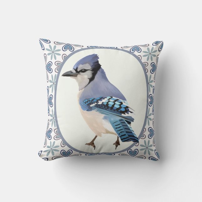 Beautiful Blue Jay Bird Kissen (Vorderseite)