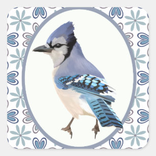Beautiful Blue Jay Bird Quadratischer Aufkleber