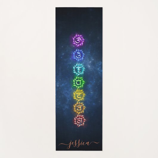 Beautiful Blue Kosmic OM Chakra Heilung Custom Yogamatte (Vorderseite)