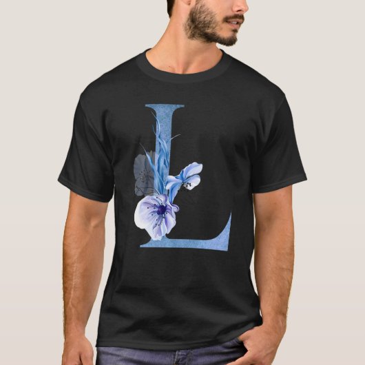 Beautiful Blue L Letter Blume Ursprünglicher Blume T-Shirt (Vorderseite)