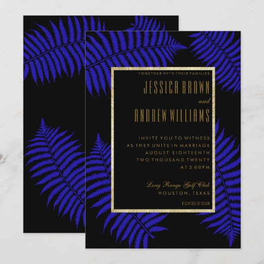 Beautiful Blue Leaf Bracken Wedding Einladung (Vorne/Hinten)