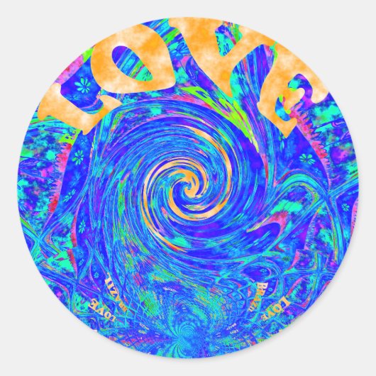 Beautiful Blue Liebe Print Flash Vektor Kunst Runder Aufkleber (Vorderseite)