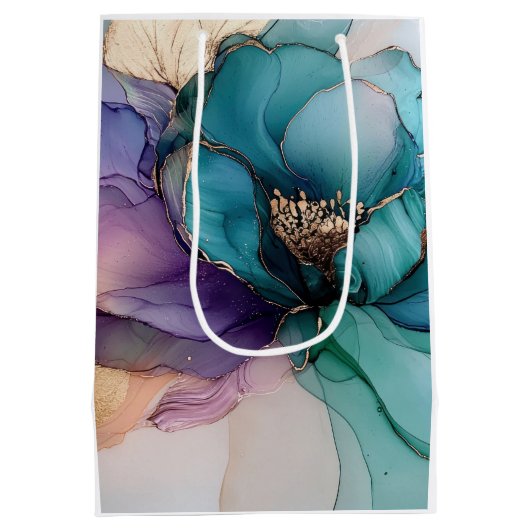 Beautiful Blue Lila Gold Floral Brautparty Mittlere Geschenktüte (Rückseite)