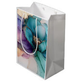 Beautiful Blue Lila Gold Floral Brautparty Mittlere Geschenktüte (Rückseite Schrägansicht)
