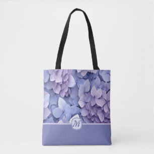 Beautiful Blue Lila Hydrangea Monogram Tasche