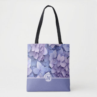 Beautiful Blue Lila Hydrangea Monogram Tasche