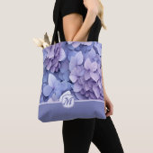 Beautiful Blue Lila Hydrangea Monogram Tasche (Von Nahem)