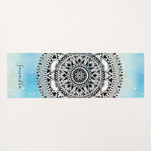 Beautiful Blue Mandala Geometric Pattern Name Yogamatte (Rückseite (Horizontal))