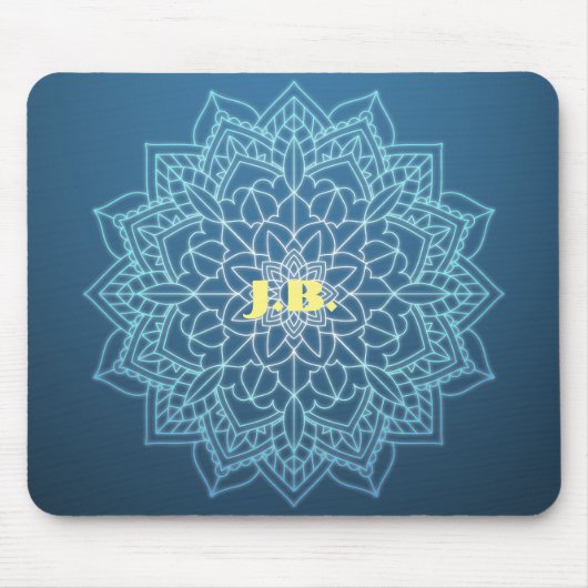 Beautiful Blue Mandala mit Monogram Mousepad (Vorne)