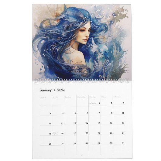 Beautiful Blue Mermaid Watercolor Kalender (Jan 2026)