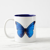 Beautiful Blue Monrach Schmetterling Vintage Kunst Zweifarbige Tasse (Links)