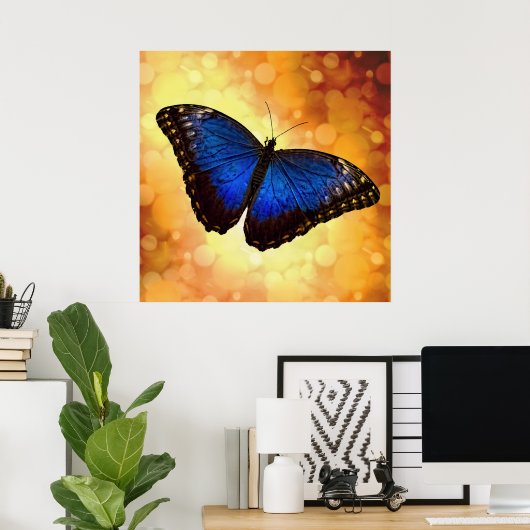 Beautiful Blue Morpho Butterfly Bokeh Poster (Heimbüro)