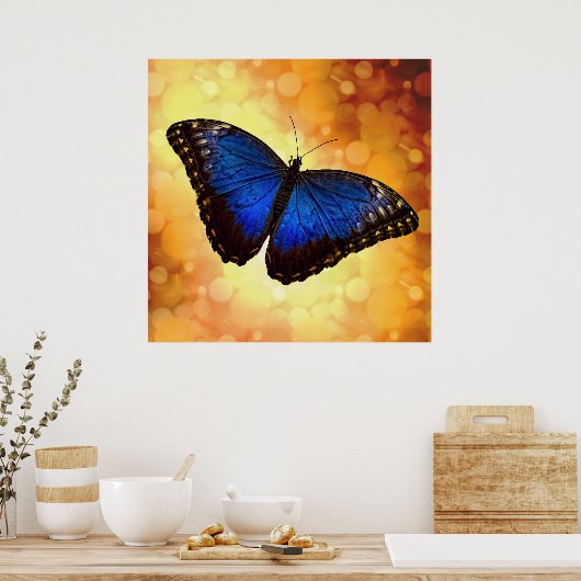 Beautiful Blue Morpho Butterfly Bokeh Poster (Küche)