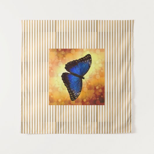 Beautiful Blue Morpho Butterfly Bokeh Poster Wandteppich (Vorderseite (Horizontal))