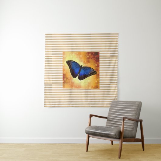 Beautiful Blue Morpho Butterfly Bokeh Poster Wandteppich (Beispiel)
