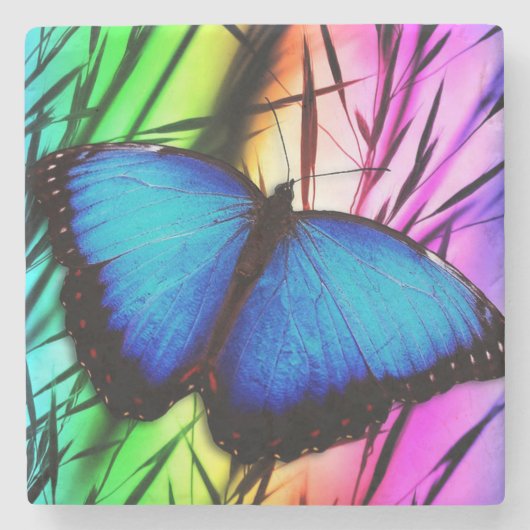 Beautiful Blue Morpho Schmetterling Steinuntersetzer (Vorderseite)