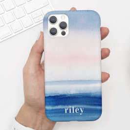 Beautiful Blue Ocean Beach Sky Watercolor + Name Case-Mate iPhone Hülle