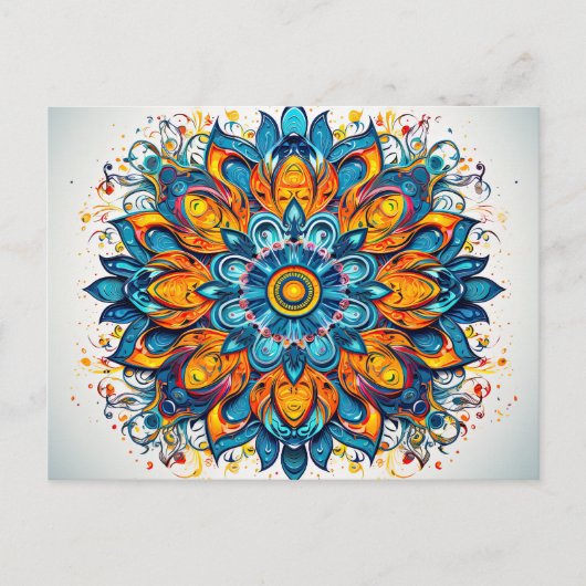 Beautiful Blue Orange Mandala Geometric Muster Postkarte (Vorderseite)