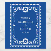 Beautiful Blue Papel Picado Inspiriert Hochzeit Weinetikett (Einzelnes Label)