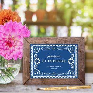 Beautiful Blue Papel Picado Wedding Gästebuchunter Poster