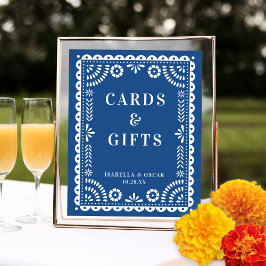Beautiful Blue Papel Picado Wedding Reception Zeic Poster