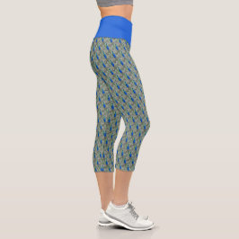 Beautiful Blue Peacock Feathers Capri Leggings