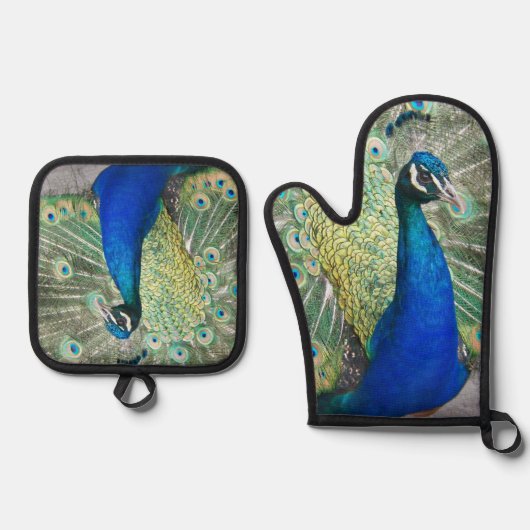 Beautiful Blue Peacock Feathers Ofenhandschuh & Topflappen-Set (Vorderseite)