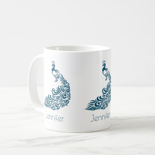 Beautiful Blue Peacock Illustration Custom Kaffeetasse (Vorderseite Links)