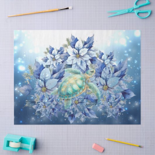 Beautiful Blue Poinsettias & Sea Turtle Decoupage Seidenpapier (Basteln)