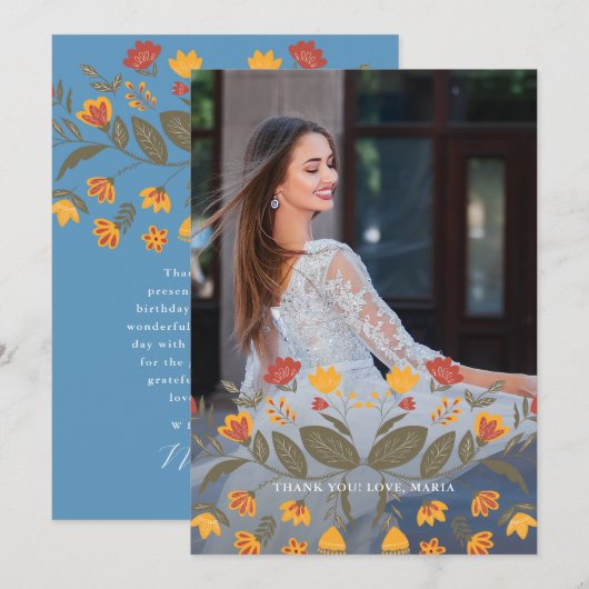 Beautiful Blue Quinceanera Fiesta Danke Foto Einladung (Vorne/Hinten)