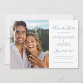 Beautiful Blue Script Foto Save the Date Card (Vorderseite)