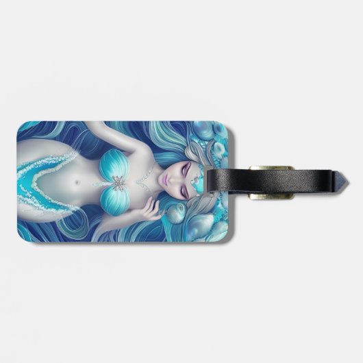 Beautiful Blue Seashell Mermaid Graphic Gepäckanhänger (Rückseite horizontal)
