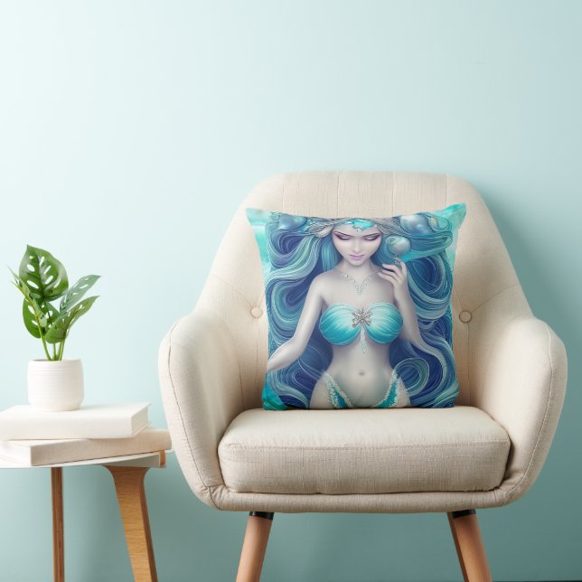 Beautiful Blue Seashell Mermaid Graphic Kissen (Stuhl )