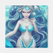 Beautiful Blue Seashell Mermaid Graphic Magnet (Vorne)