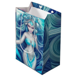 Beautiful Blue Seashell Mermaid Graphic Mittlere Geschenktüte