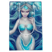 Beautiful Blue Seashell Mermaid Graphic Mittlere Geschenktüte (Rückseite)