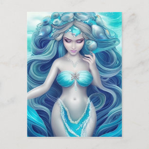 Beautiful Blue Seashell Mermaid Graphic Postkarte