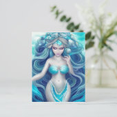 Beautiful Blue Seashell Mermaid Graphic Postkarte (Stehend Vorderseite)