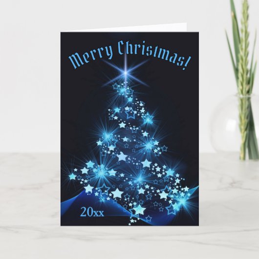 Beautiful Blue Shinning Stars on Christmas Tree Karte (Vorderseite)