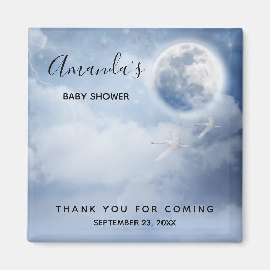 Beautiful Blue Sky mit Flying Swans Baby Dusche Magnet (Vorne)