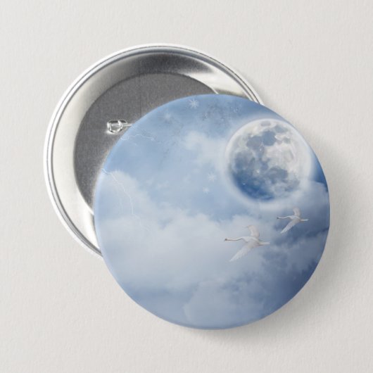 Beautiful Blue Sky mit Flying Swans Button (Vorne & Hinten)