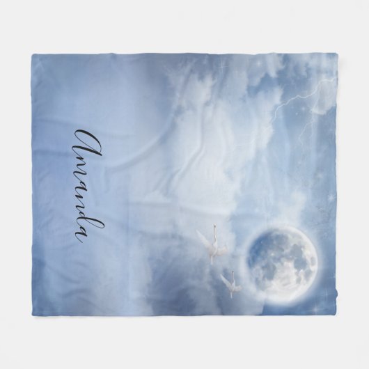 Beautiful Blue Sky mit Flying Swans Fleecedecke (Vorderseite (Horizontal))