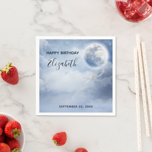 Beautiful Blue Sky mit Flying Swans Geburtstag Serviette (Beispiel)