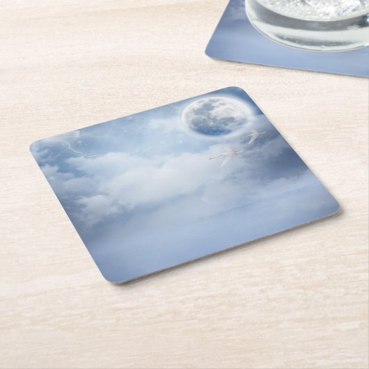 Beautiful Blue Sky mit Flying Swans Rechteckiger Pappuntersetzer (angewinkelt)