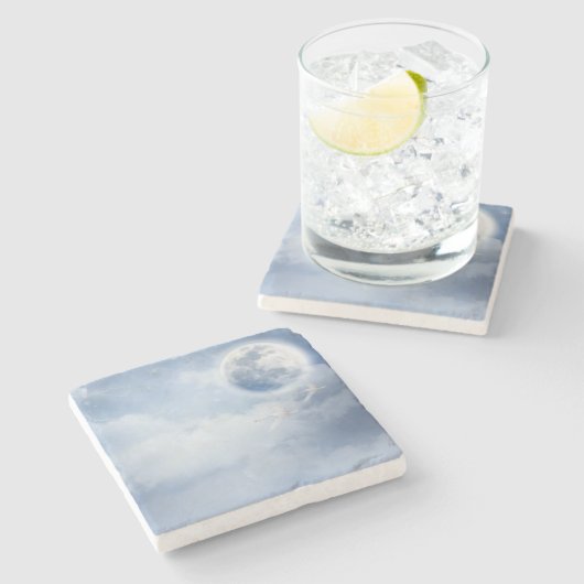 Beautiful Blue Sky mit Flying Swans Steinuntersetzer (Seitenansicht)