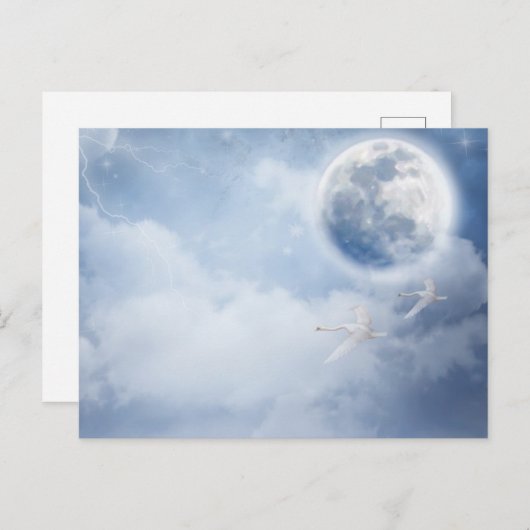 Beautiful Blue Sky mit Flying Swans Together Postkarte (Vorne/Hinten)